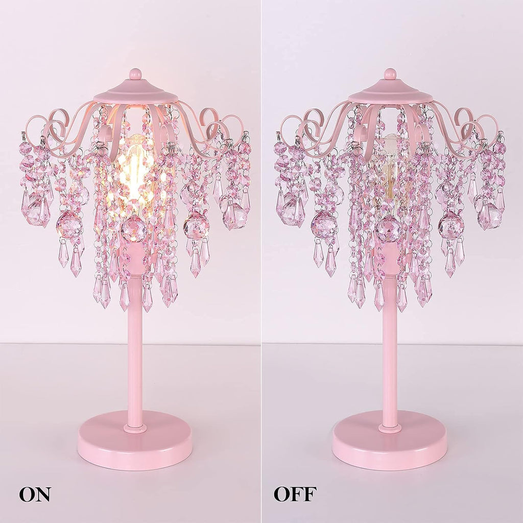MEIXISUE Small Pink Crystal Bedside Table Lamp End Table Lamp Nightstand Lamp for Bedroom Living Room Office H20.4'' W11.81'' 1-Light E26