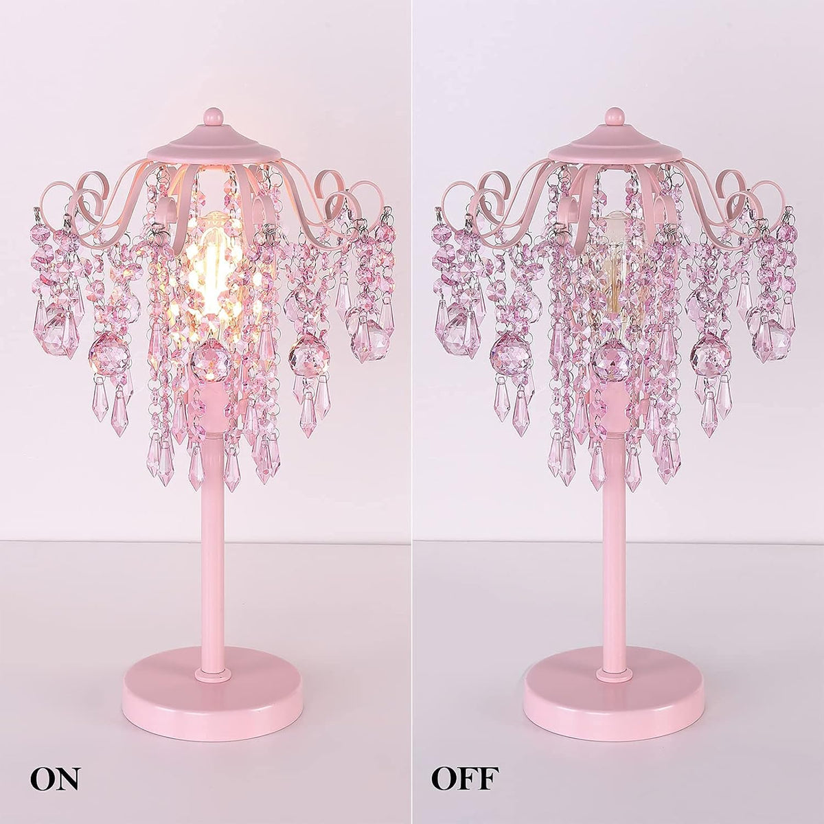MEIXISUE Small Pink Crystal Bedside Table Lamp End Table Lamp Nightstand Lamp for Bedroom Living Room Office H20.4'' W11.81'' 1-Light E26