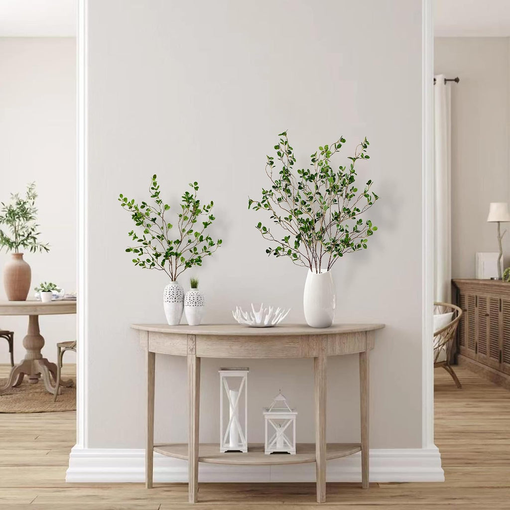 Sggvecsy 43’’ 4Pcs Artificial Ficus Branches Faux Leaf Spray Green Eucalyptus Branches Artificial Greenery Stems Fake Ficus Twig Plants for Home Office Wedding Vase Filler Shop Decoration