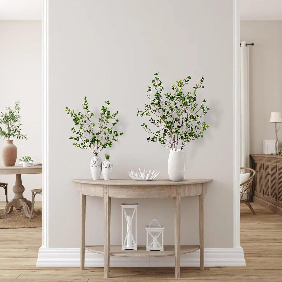 Sggvecsy 43’’ 4Pcs Artificial Ficus Branches Faux Leaf Spray Green Eucalyptus Branches Artificial Greenery Stems Fake Ficus Twig Plants for Home Office Wedding Vase Filler Shop Decoration