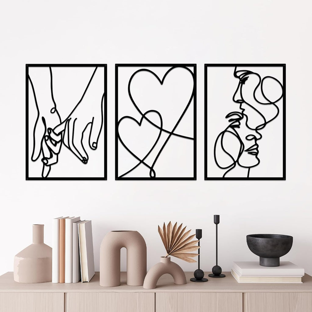3 Pcs Metal Minimalist Line Wall Art, Love Heart Metal Wall Decor