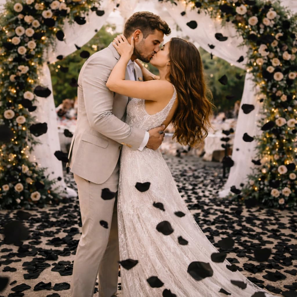 3000 Pcs Rose Petals Artificial Flowers Silk Petals Table Scatters for Romantic Special Night Decorations, Weddings, Valentine's Day, Proposals, Anniversaries, Bridal Showers Party Decor (Black)