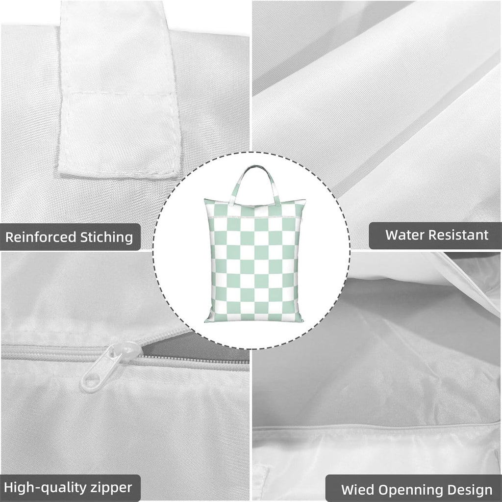 "green and white checkerboard plaid 2-Pack Travel Laundry Bags for Dirty Clothes- Large Waterproof Laundry Tote, Wet & Dry Use, Reusable Foldable Carry Handles for Vacation, Gym & Dorm"