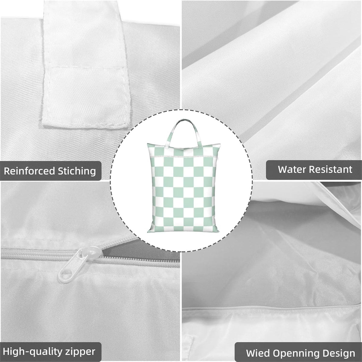 "green and white checkerboard plaid 2-Pack Travel Laundry Bags for Dirty Clothes- Large Waterproof Laundry Tote, Wet & Dry Use, Reusable Foldable Carry Handles for Vacation, Gym & Dorm"