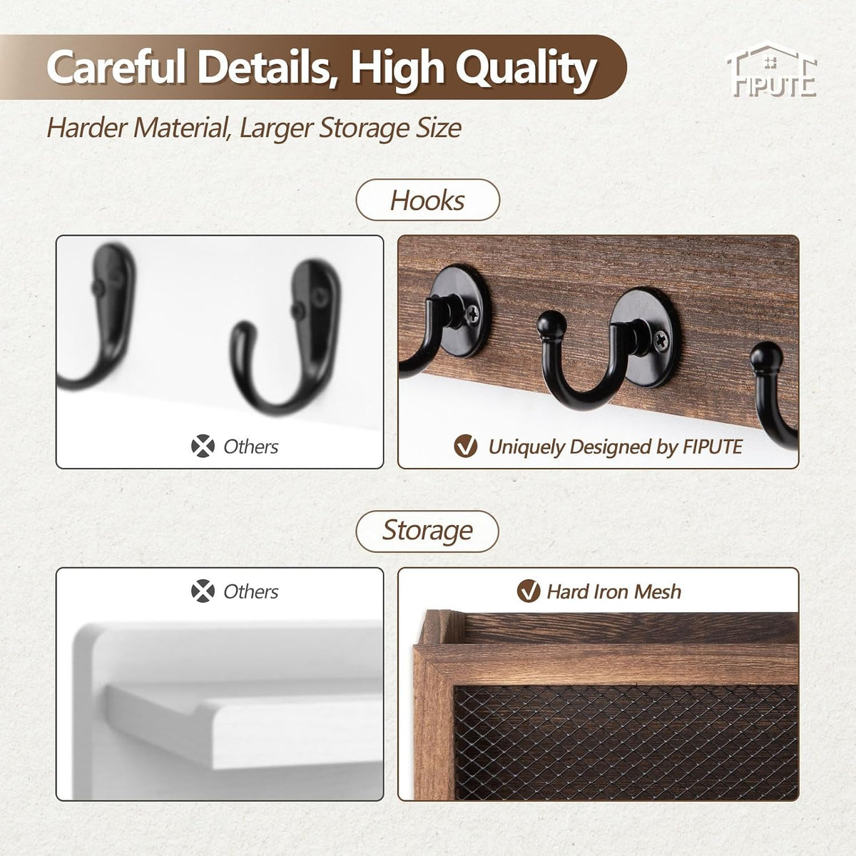 Key Holder for Wall, Key and Mail Holder for Wall with Storage Drawer, Entryway Rustic Home Decor, 3 Liquid Chalks & Chalkboard, 15.98”W x 9.1”H x 3.3”D, Brown