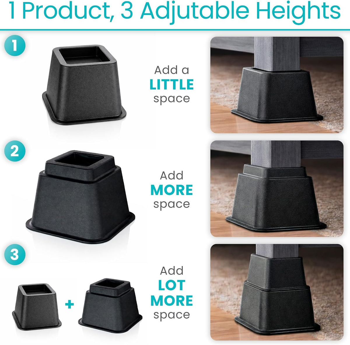 Vive Bed Risers - 3, 5 & 8 Inch Heavy Duty Stackable Risers - Furniture