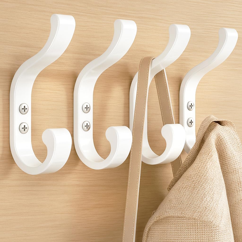 Coat Hooks Wall Mount,Heavy Duty Wall Hooks for Backpack,Towel,White 4 Pack