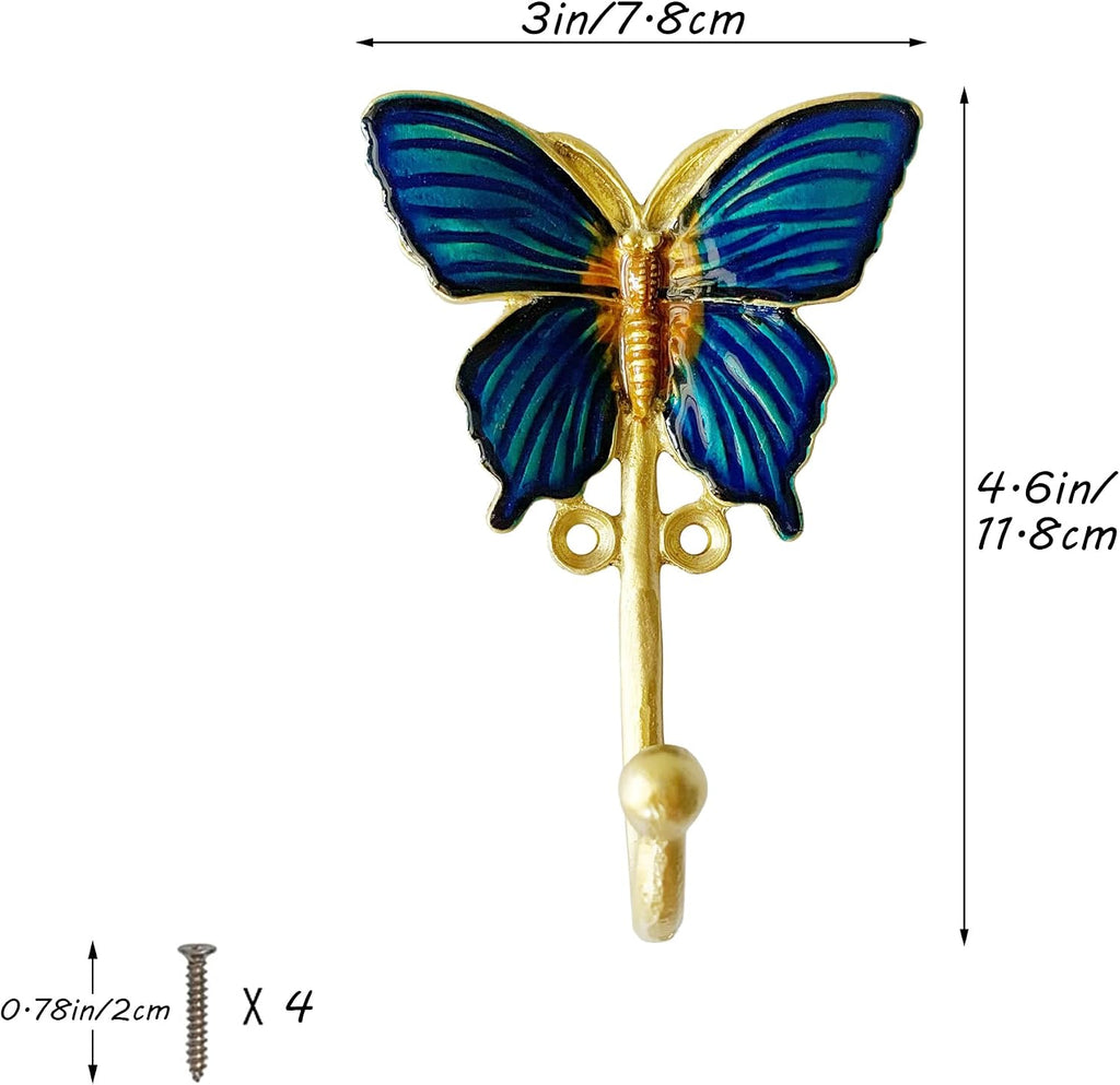 2 Pack Decorative Wall Hooks, Vintage Butterfly Shaped Metal Wall Hook for Hanging Coats Clothes Keys Hats Towels