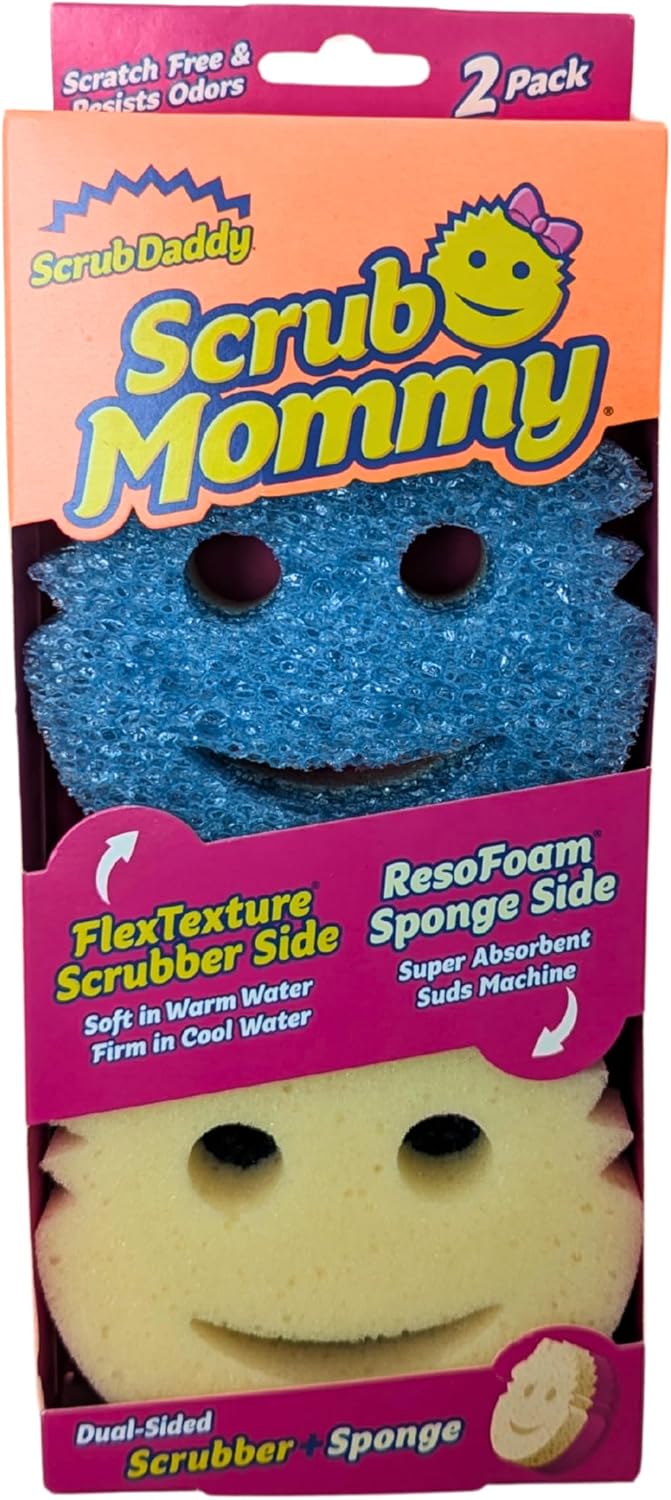 Scrub Daddy Scrub Mommy Cleaning Sponges - Dual Sided Non Scratch Sponge Scourers, Smiley Kitchen Sponges for Dishwashing & Bathroom, FlexTexture Dish Scrubber Sponge, Blue Twin Pack