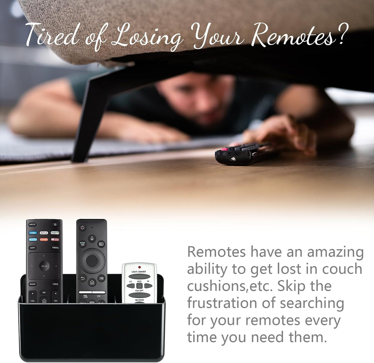 3 Slot Wall Mounted Remote Control Holder, Black
