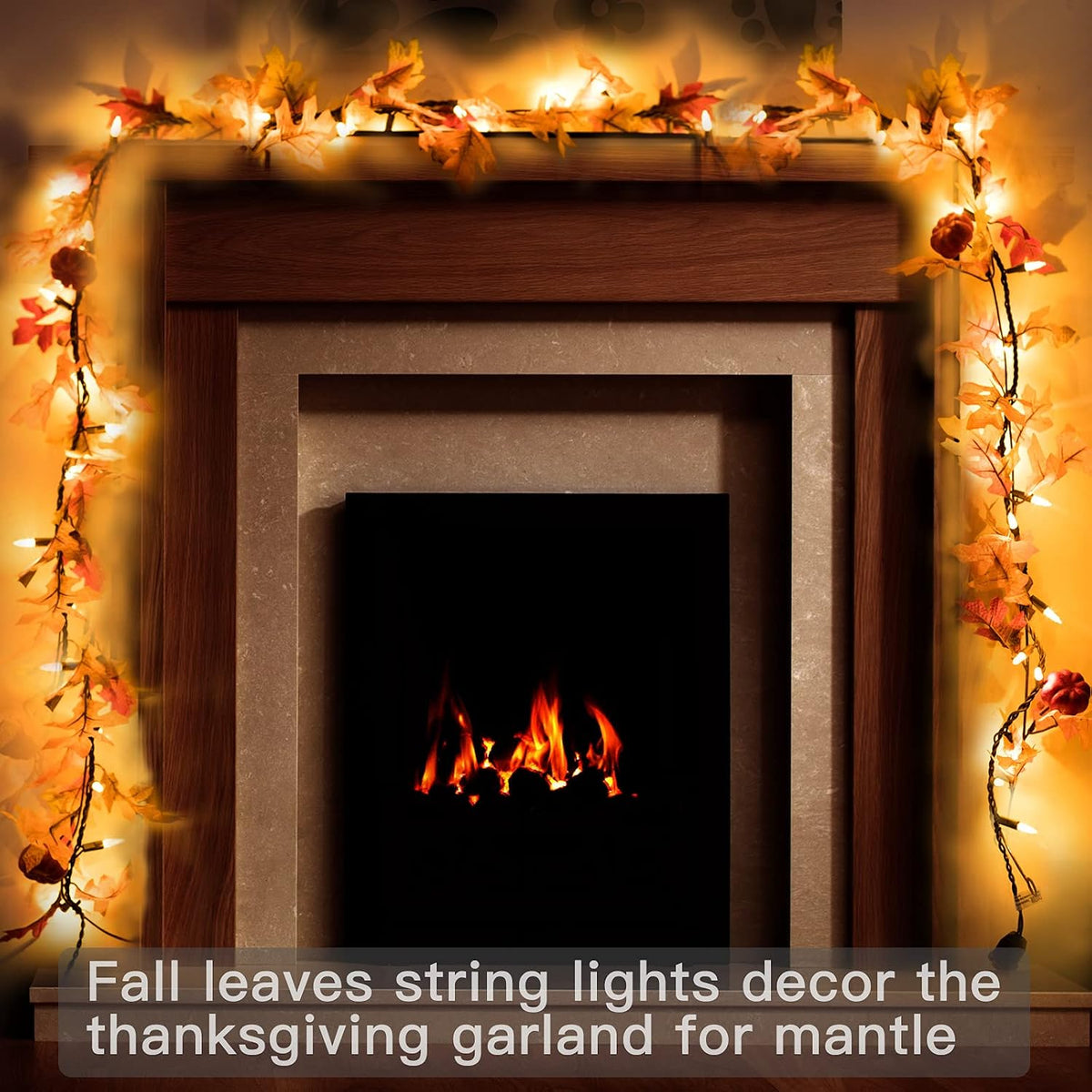 Brillarlights Fall Decorations Lighted Fall Garland Plug in, Thanksgiving Decorations Fall Garland Lights String 8ft with 35 Incandescent Bulbs for Halloween Garland Fall Decor