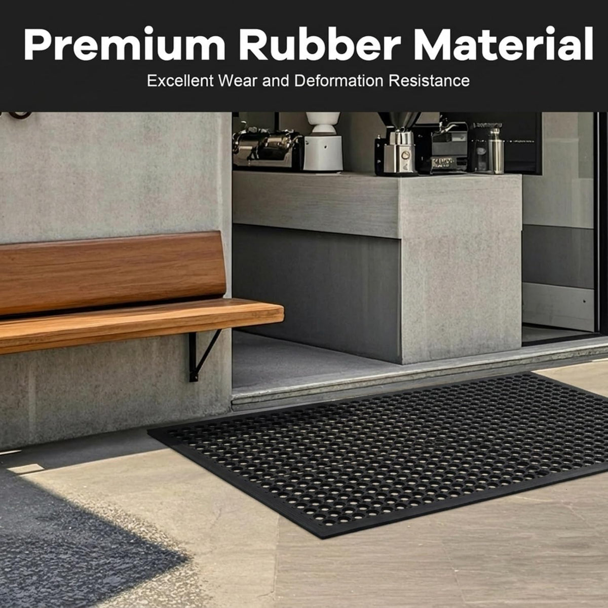58" X 35" Rubber Mat with Drainage Black Anti-Slip Outdoor Door Mat