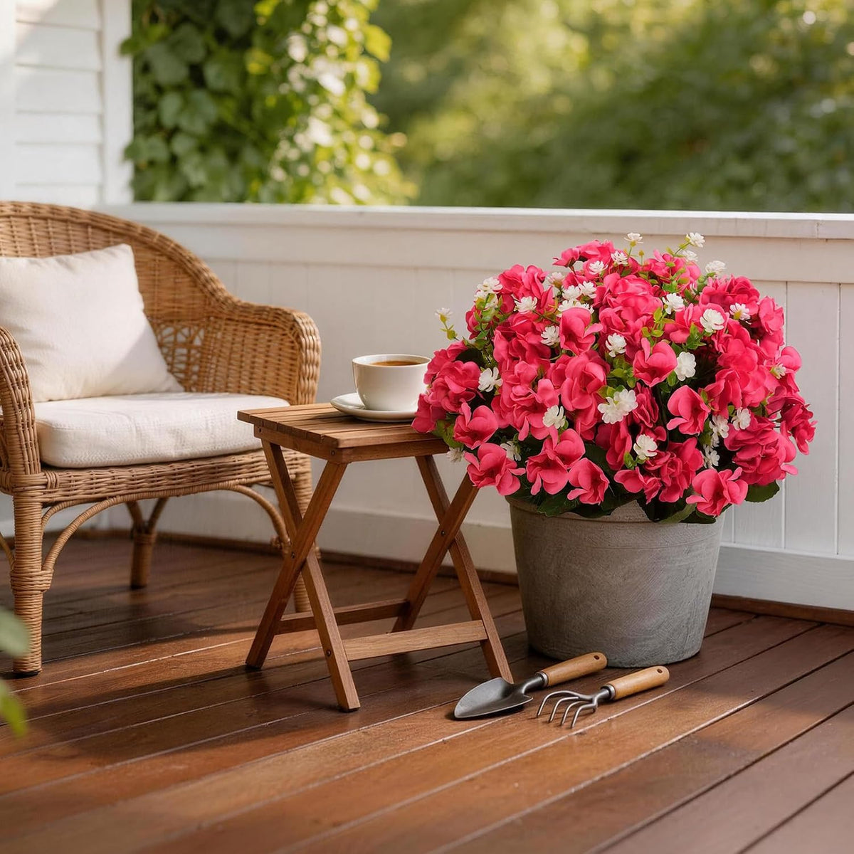 Olatay 12 Bundles Mixed Color Artificial Flowers for Outdoor, Artificial Geraniums Flowers for Outdoor, UV-Resistant Fake Geraniums for Porch, Balcony, Garden, Indoor Decoration (Rose Red)