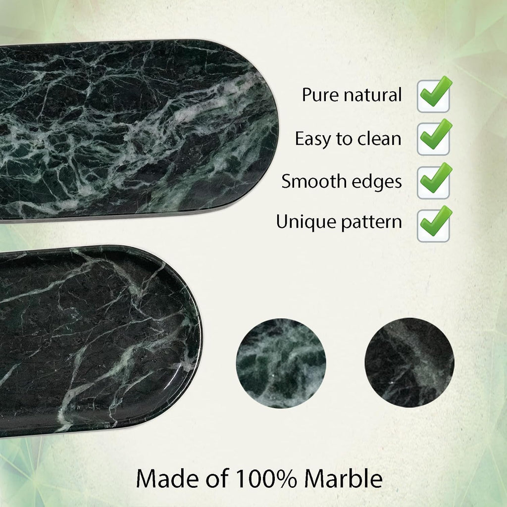 Emerald Green Marble Tray | Bathroom Jewelry Organizer | Spa-Quality Perfume Tray for Dresser, Nightstand, Makeup Table | Natural Stone & Non-Slip Base,9.8"x4.7"x0.6"