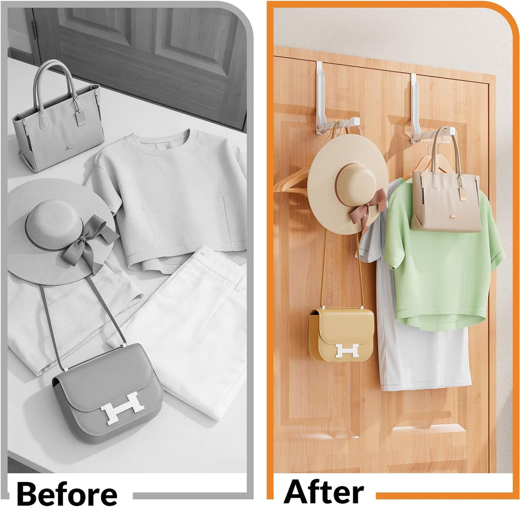 4-Pack Folding Clothes Drying Rack, Over The Door Hanger for Clothing, Metal Hanger Hook Rack with 6 Grooves, Space Saving Organizer for Laundry, Steaming & Outfits