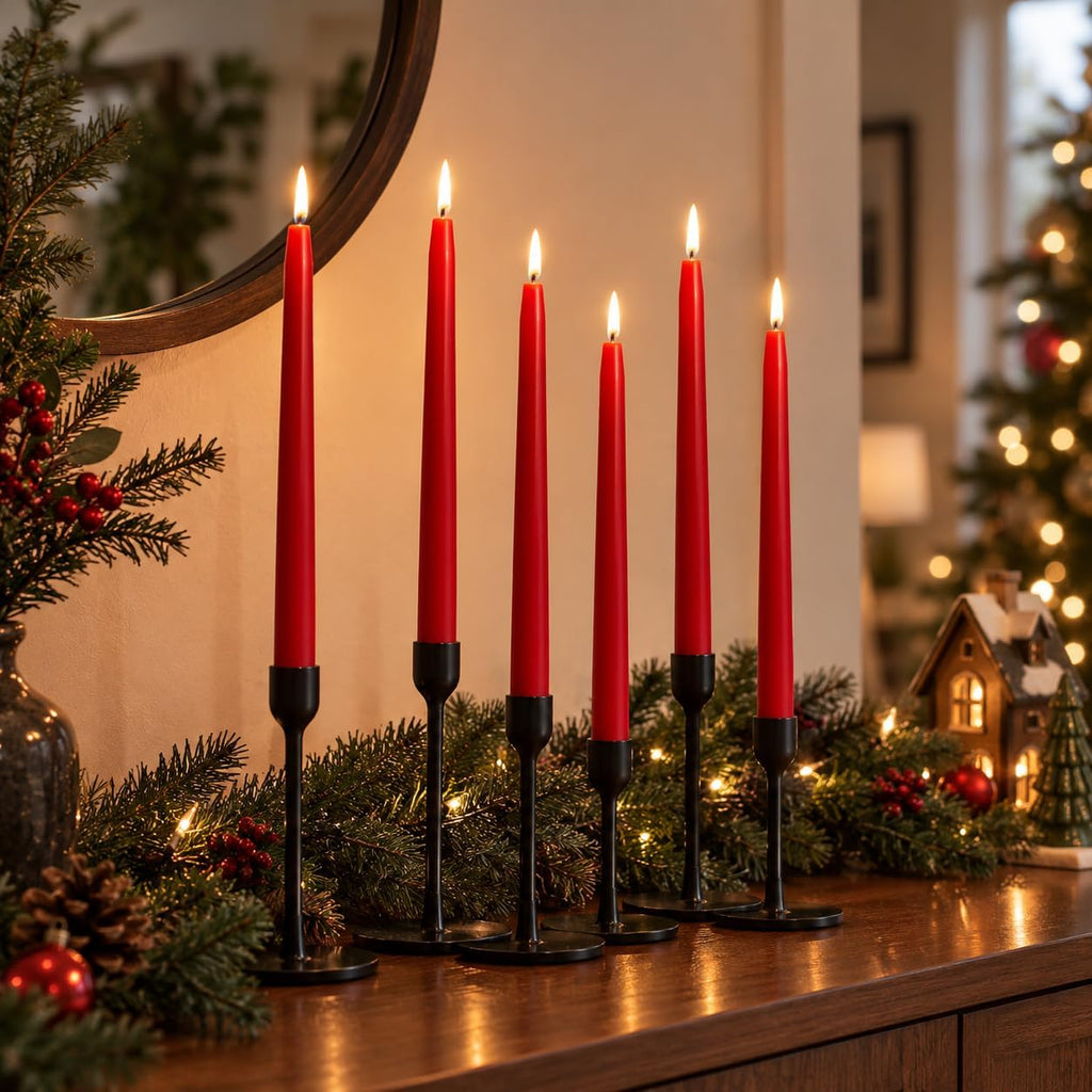 Red Flameless Taper Candles, Battery Operated Christmas Candles with Remote