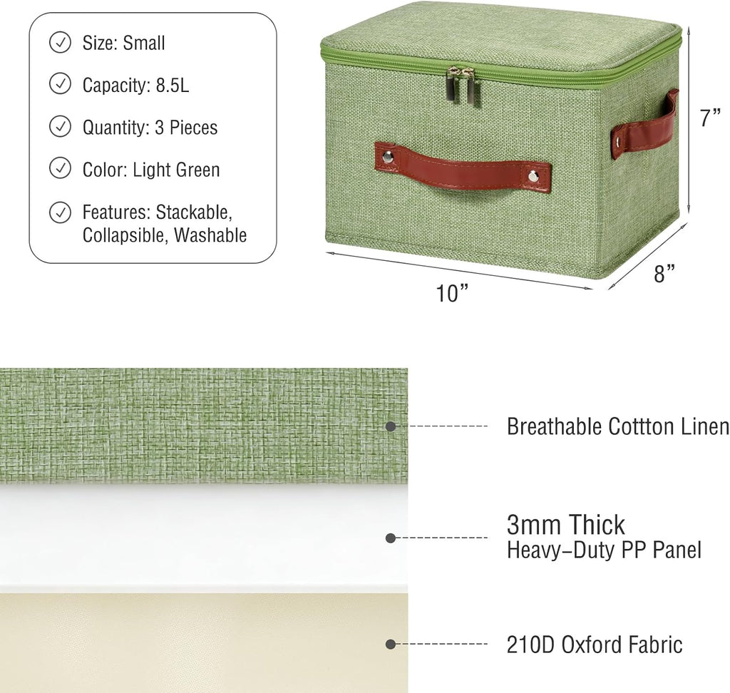 3PCS Storage Bins Boxes with Zippered Lid Decorative Baskets