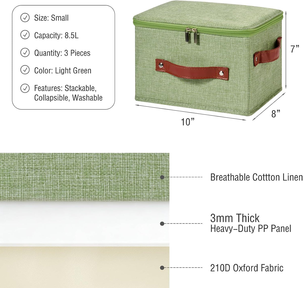 3PCS Storage Bins Boxes with Zippered Lid Decorative Baskets