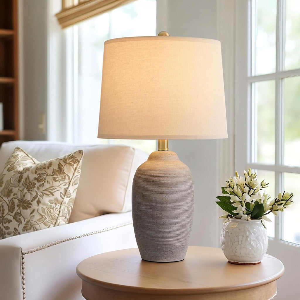 24.5" Vintage Ceramic Table Lamp Single-Rustic Boho Accent Nightstand Lamps for Bedroom, Living Room, Entryway-Small Textured Bedside Lamps, Modern Farmhouse Lamps for Home Decor Purple Grey