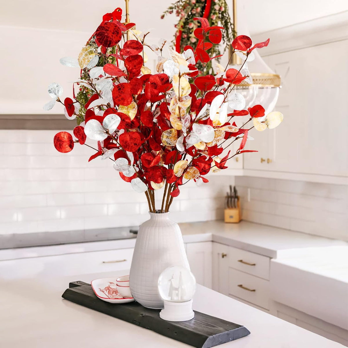 Agusbagli 6 Pcs Artificial Eucalyptus Leaves, 28'' Christmas Stems for Vase