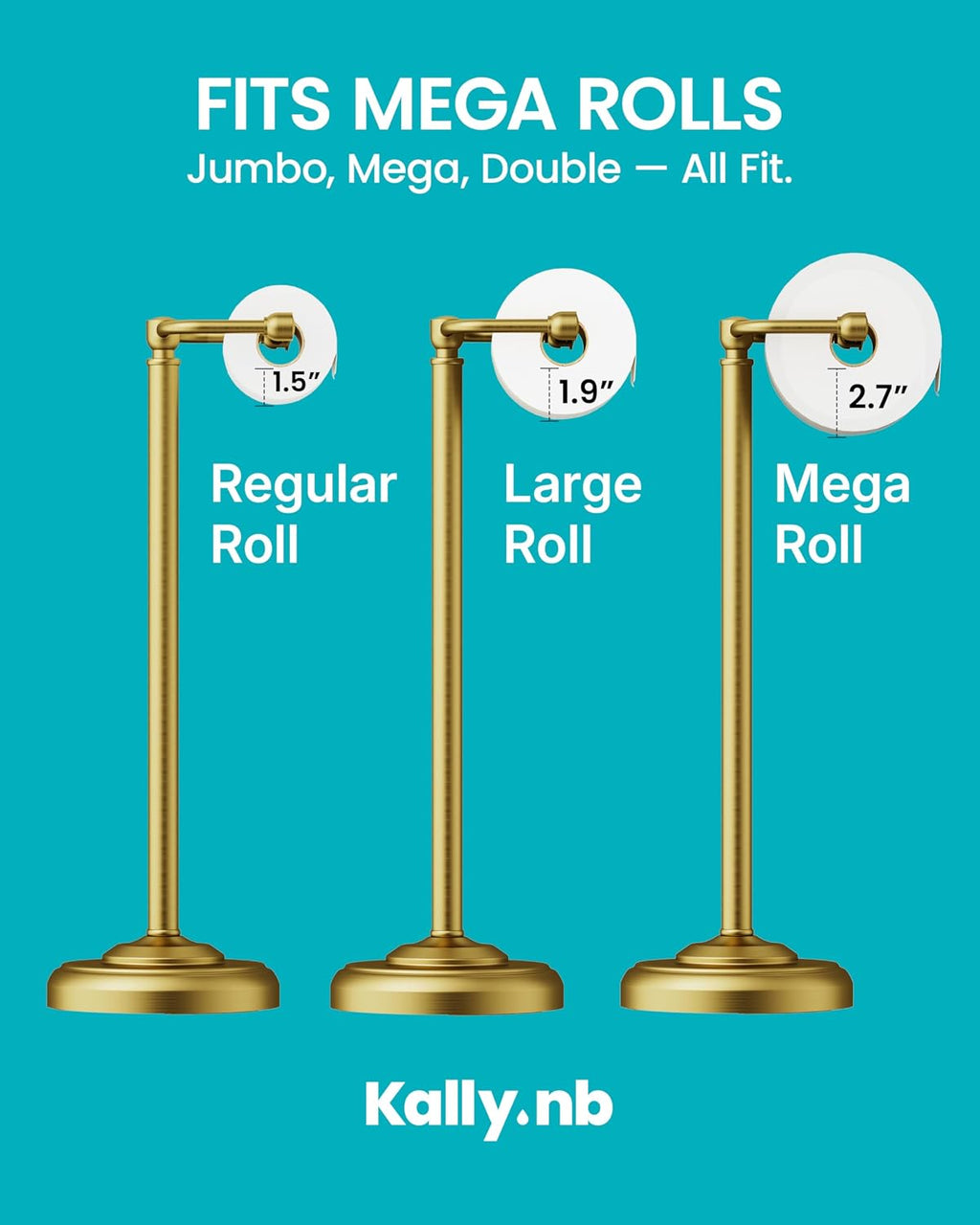 Brushed Gold Toilet Paper Holder Stand Freestanding, Weighted Base, 22 in