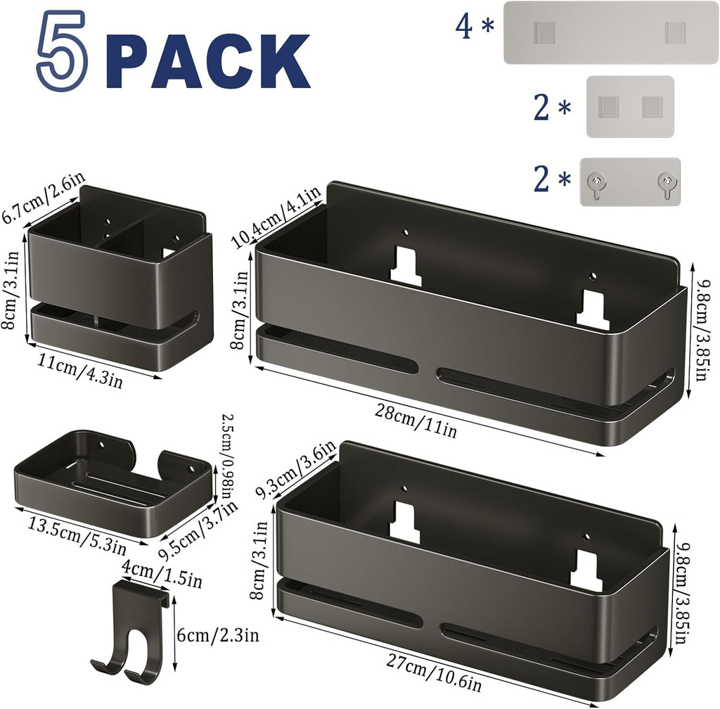 Bathroom Shower Caddy,No Drill Shower Shelves(5-piece Set-Grey)