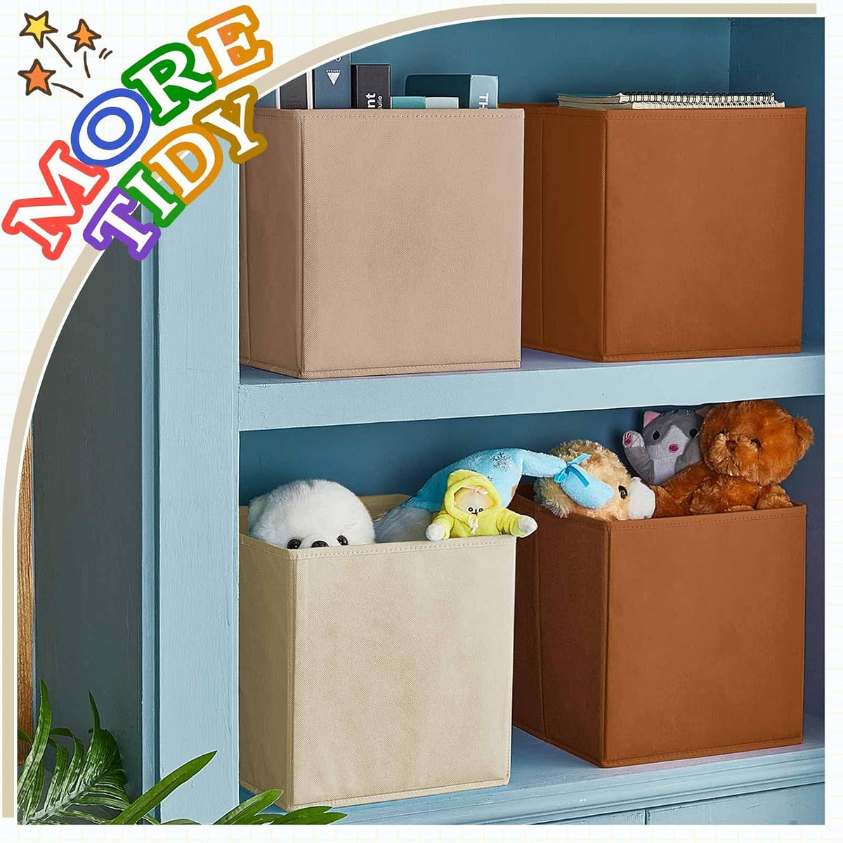 Yinder 4 Pcs Cube Storage Bin Brown 10.5''x10.5''x11'' Storage Cubes