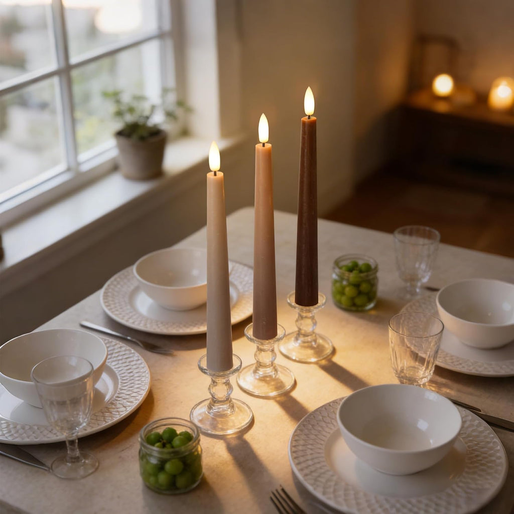 Brown Flameless Taper Candles, Wax LED Candles with Remote Battery Operated