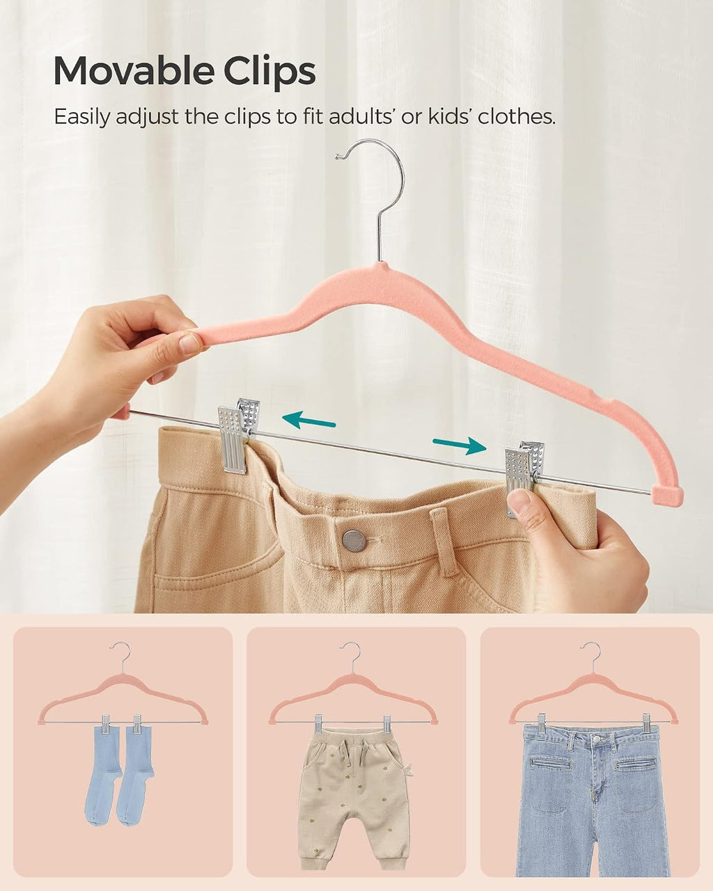 SONGMICS 30-Pack Pants Hangers, Velvet Hangers with Adjustable Clips