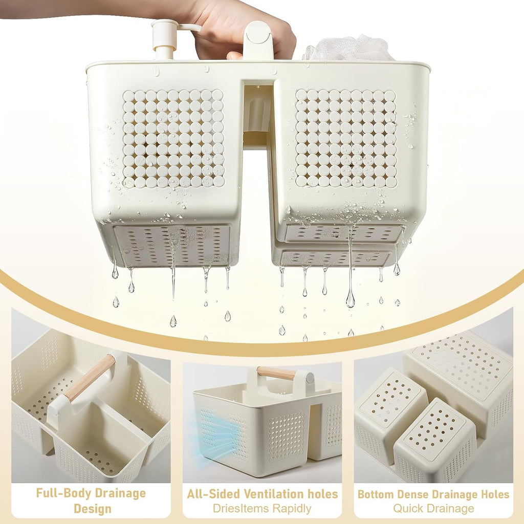 Portable Shower Caddy Basket Plastic Caddy Organizer with Handle Beige