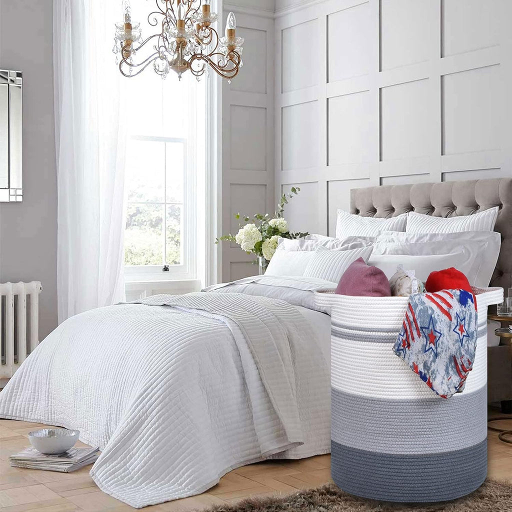 COMSE Tall Laundry Basket, Nursery Hamper, 72L, Gradient Gray