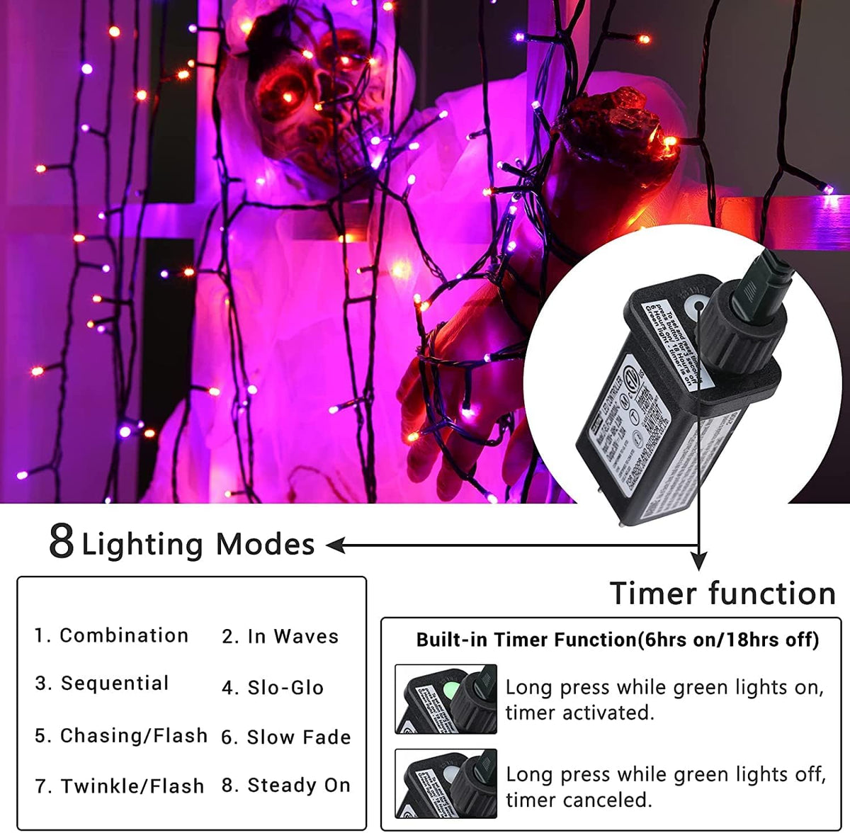 Orange and Purple Halloween Lights, 82ft 200 LED Halloween String Lights