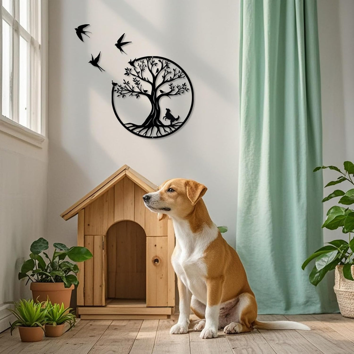 lyyochinn Tree of life metal wall art with 3 free flying birds wall decor,Outdoor Garden Porch Metal Birds Wall Hanging Sculpture for Father's Day Present or Housewarming Gift(13inch)