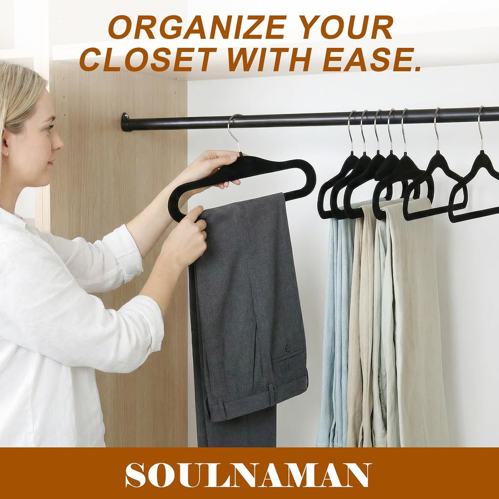 Velvet Hangers Non Slip,Pants Hangers for Closet (Black,20 Pack)