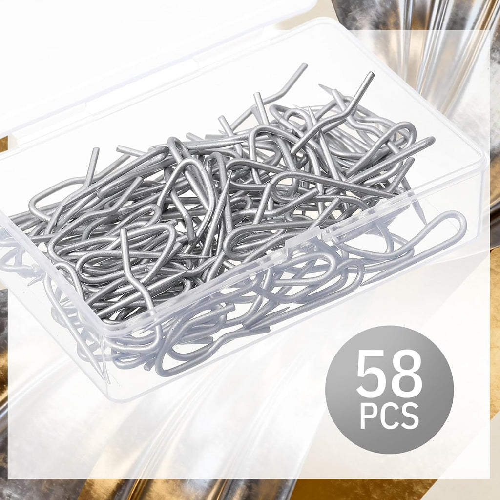 Outus 58 Pack Metal Curtain Hooks Pin-On Drapery 1.2x1,Matt Silver