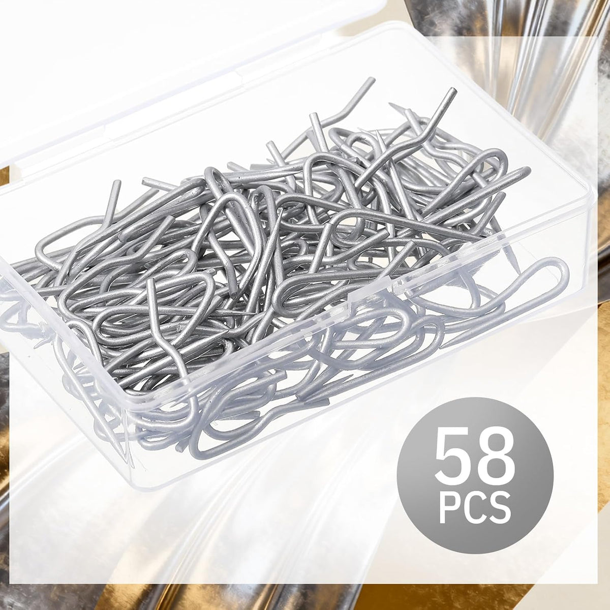 Outus 58 Pack Metal Curtain Hooks Pin-On Drapery 1.2x1,Matt Silver