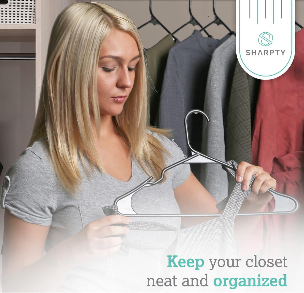 Sharpty Plastic Hangers Clothes Hangers for Clothing, Closet, Coats & Shirts - Notched, Durable & Space Saving - for Everyday Standard Use, Room Essentials & Basics - 50 Pack - Black