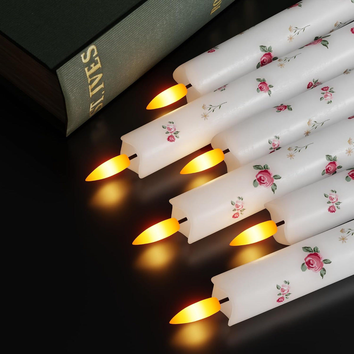JOIONE Rose Flameless Taper Candles with Remote, 3 Pack Home Decor
