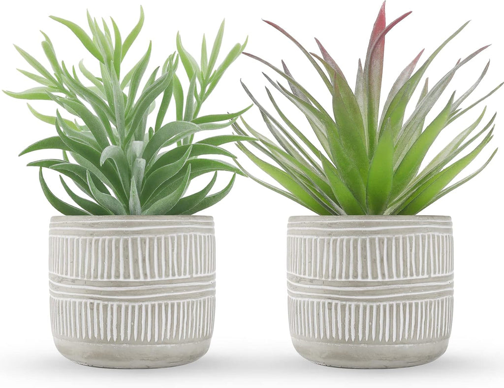 Der Rose 2 Pack 8.5" Fake Succulents Plants in Ceramic Pots for Boho Decor