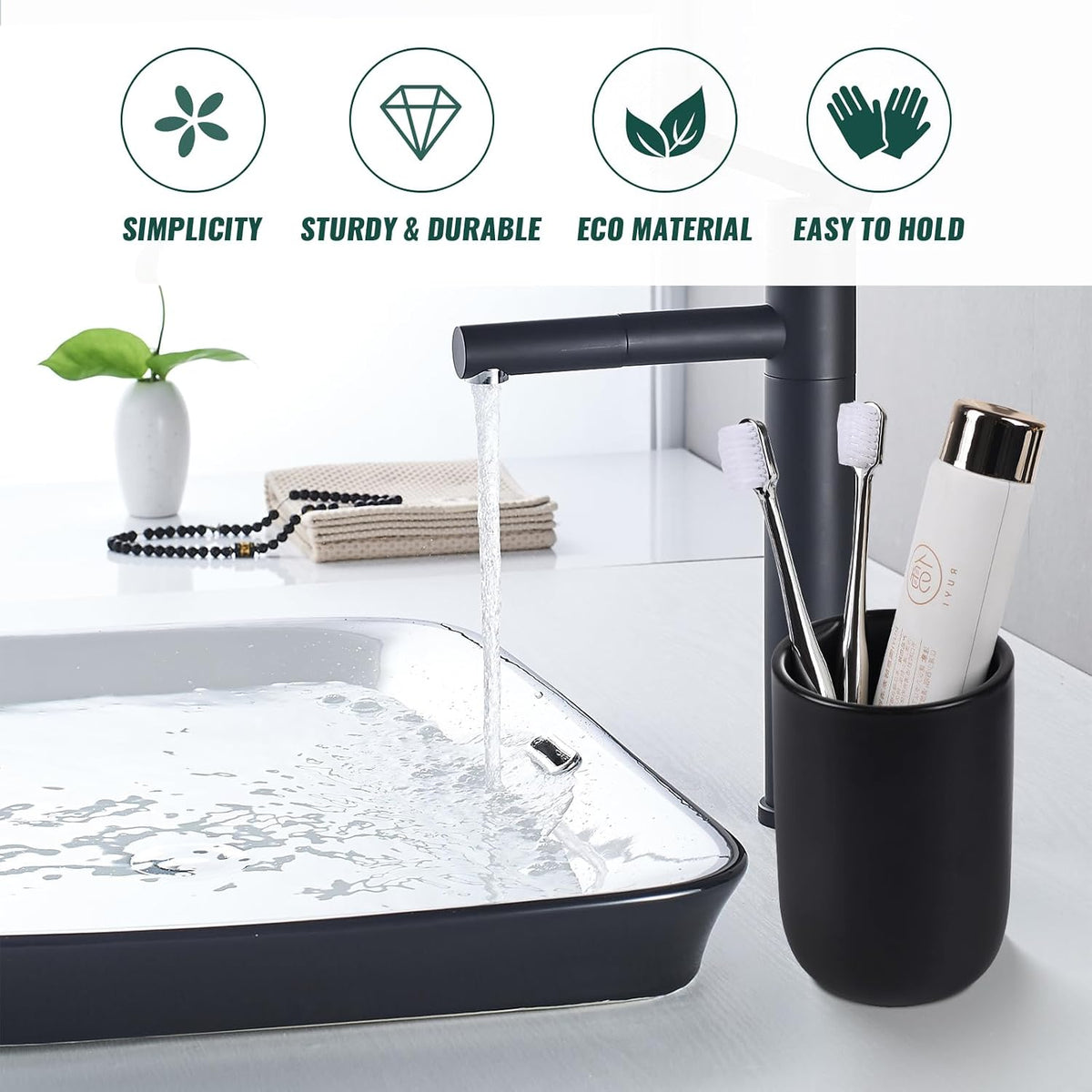 BosilunLife Ceramic Toothbrush Holder (Black, Cylinder)