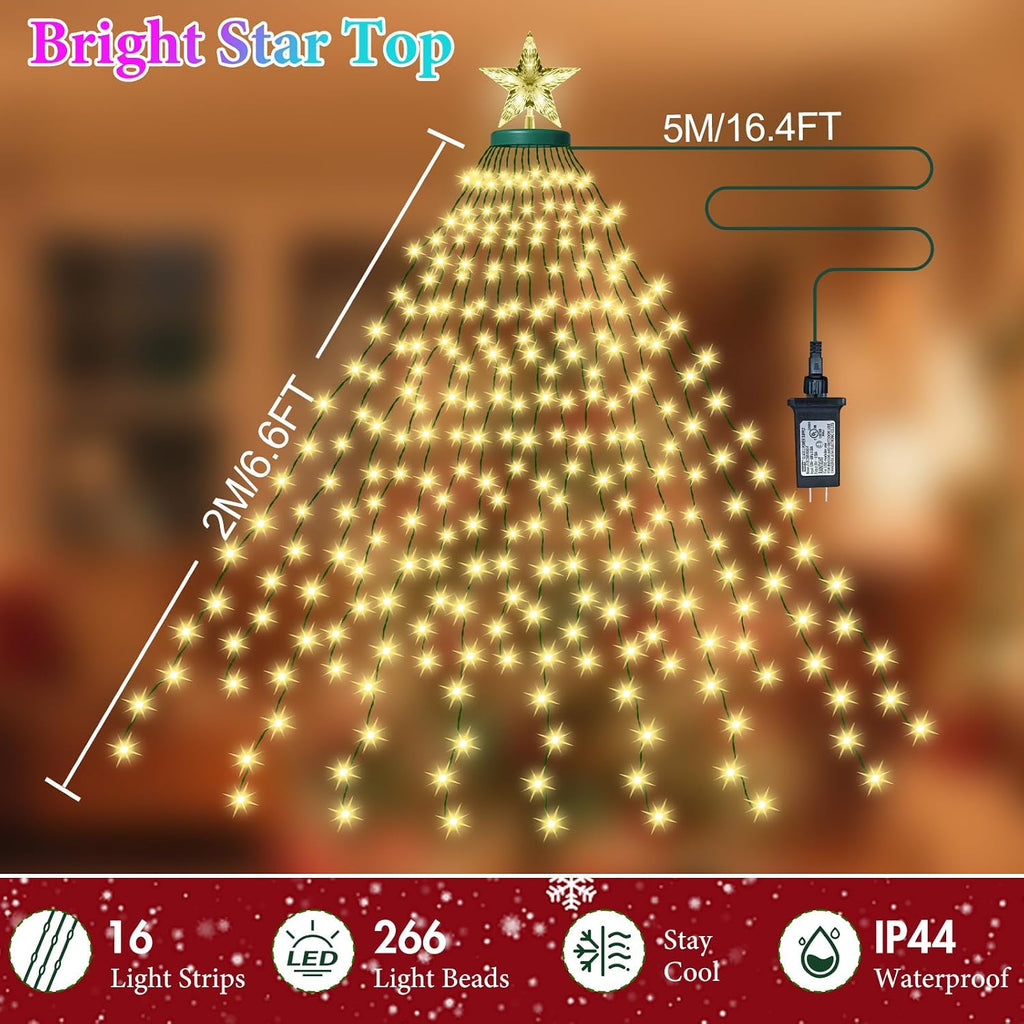 Smart Valentine's Day Lights with Star Topper, APP Control Music Sync Color Changing RGB Christmas String Lights, Cascading Twinkle Lights for Indoor Outdoor Xmas Tree Decorations