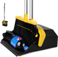 Broom and Dustpan Set for Home, 51" Long Handle Standing Pan Black Yellow