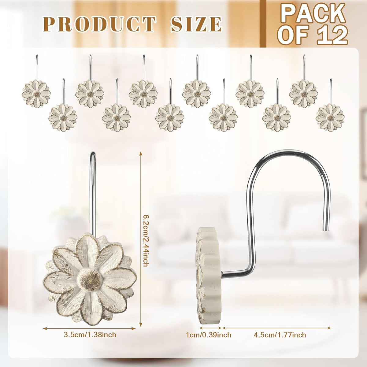 BreezeHug 12 Pcs Boho Shower Curtain Hooks Decorative Shower Curtain Hanger