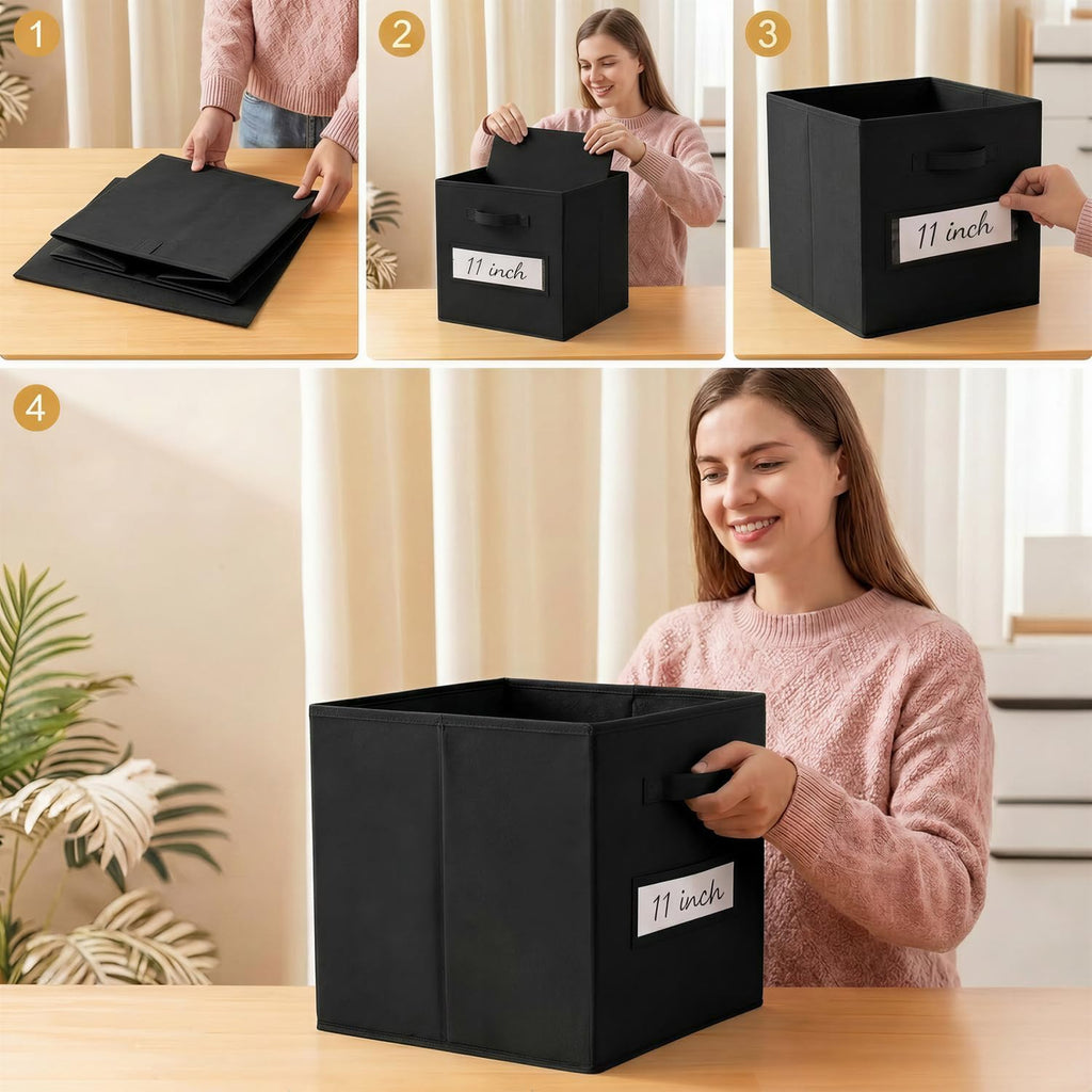 Storage Bins,11" Cube Storage Bin with Labels,10pcs,Black