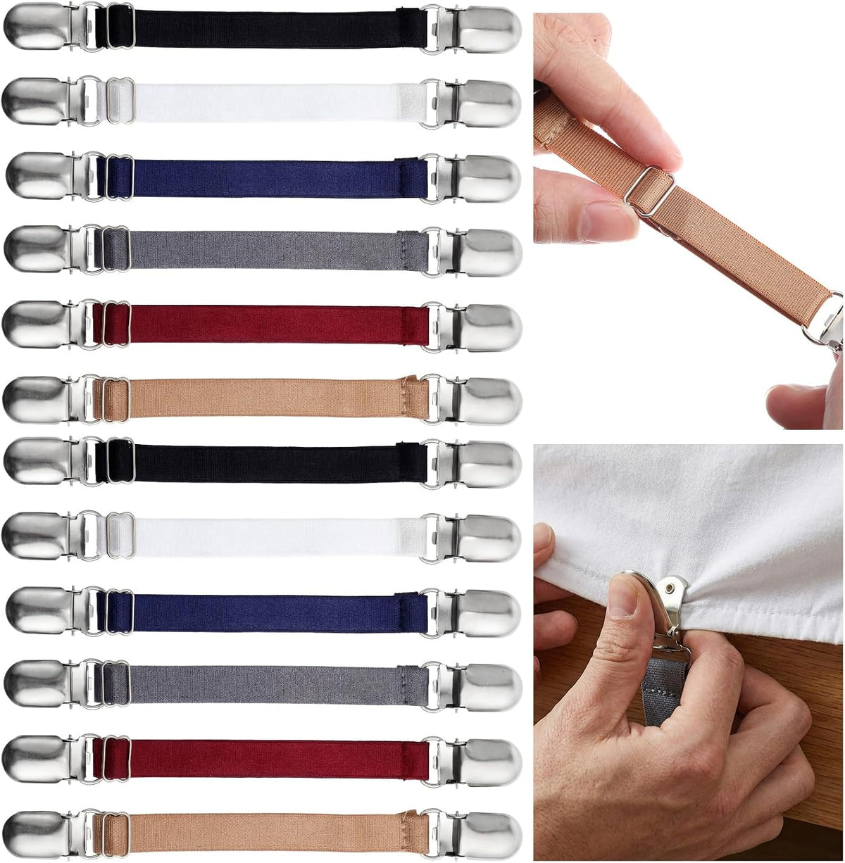 Boao 24 Pcs Bed Sheet Clips Straps Heavy Duty Adjustable Fasteners Elastic Fitted Bed Holder Mattress Corner Sheet Fasteners for Home Room Couch Supplies (Multicolor,5.5 Inch)