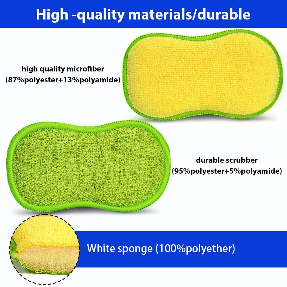 12 Pack Multi-Purpose Scrub Sponges for Kitchen by SmilePowo Non-Scratch Microfiber Sponge Along with Heavy Duty Scouring Power - Effortless Cleaning of Dishes, Pots and Pans