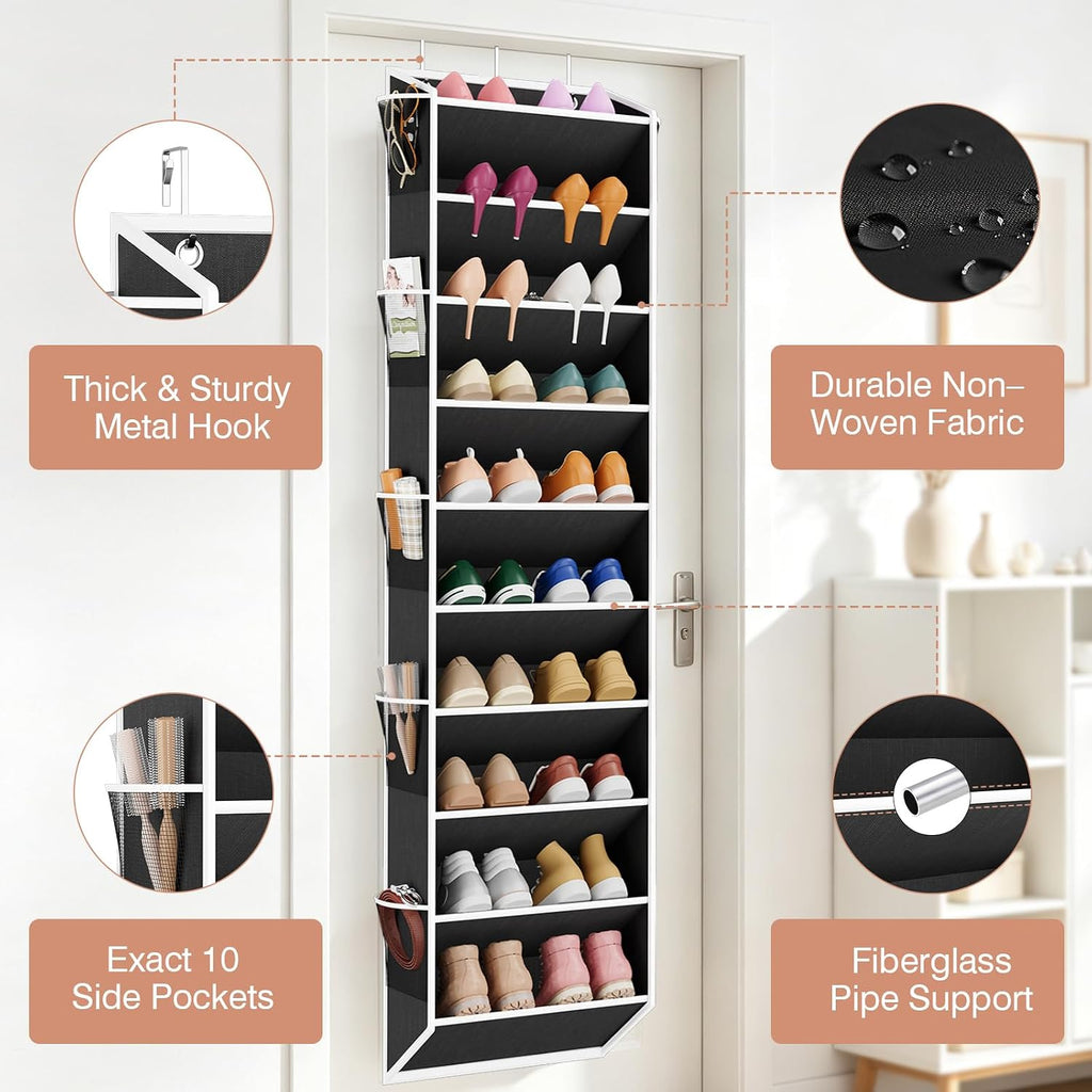 VTRIN Over the Door Shoe Organizer Hanging Shoe Rack for Closet, Black