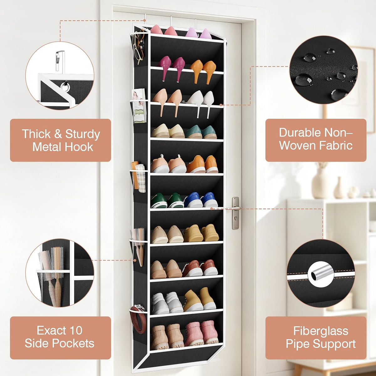 VTRIN Over the Door Shoe Organizer Hanging Shoe Rack for Closet, Black