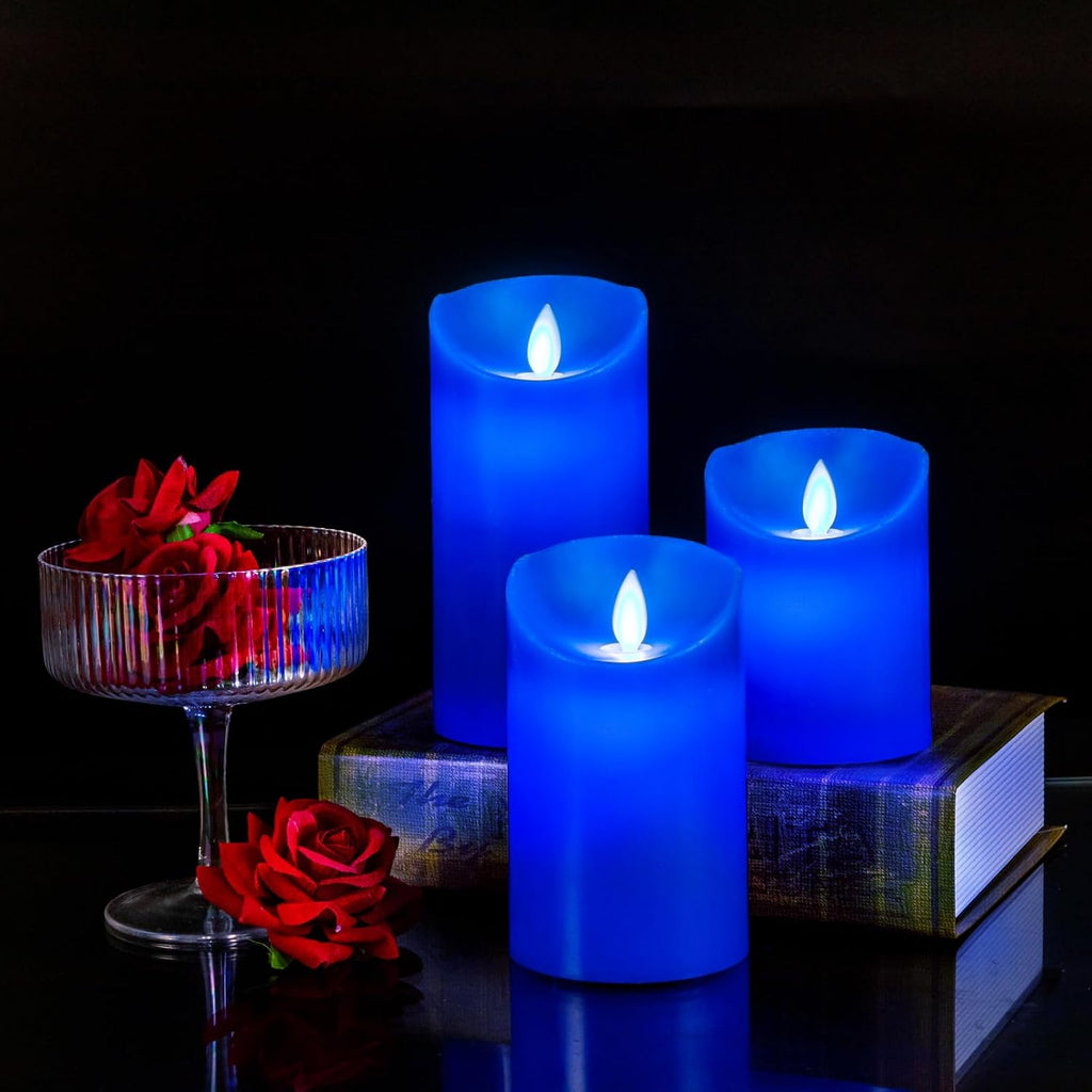 Remote Control Real Wax Blue Flame LED Candles, Moving Wick