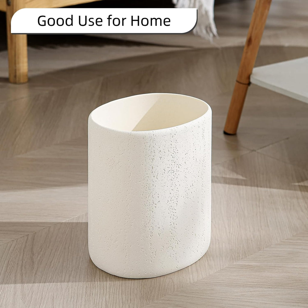Bathroom Trash Can,1.6 Gallon,Travertine Stone Look,Off White